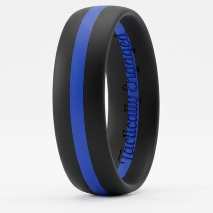 Black ring with a blue stripe on a white background
