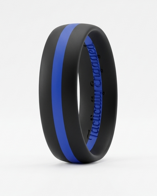 Black ring with a blue stripe on a white background