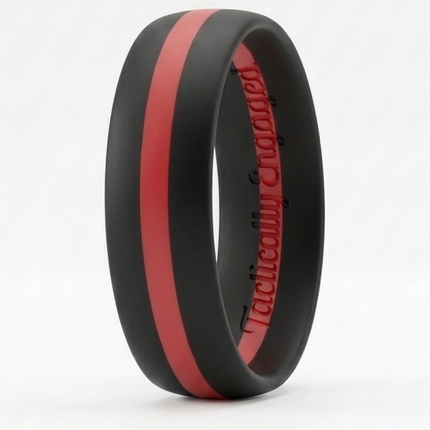 Black ring with a red stripe on a white background