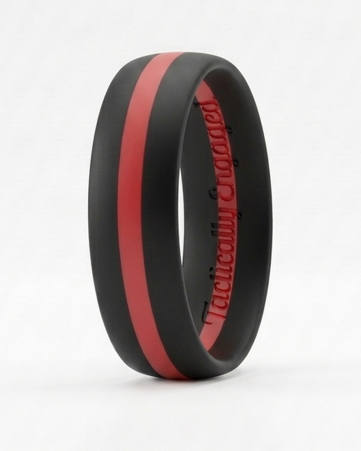 Black ring with a red stripe on a white background