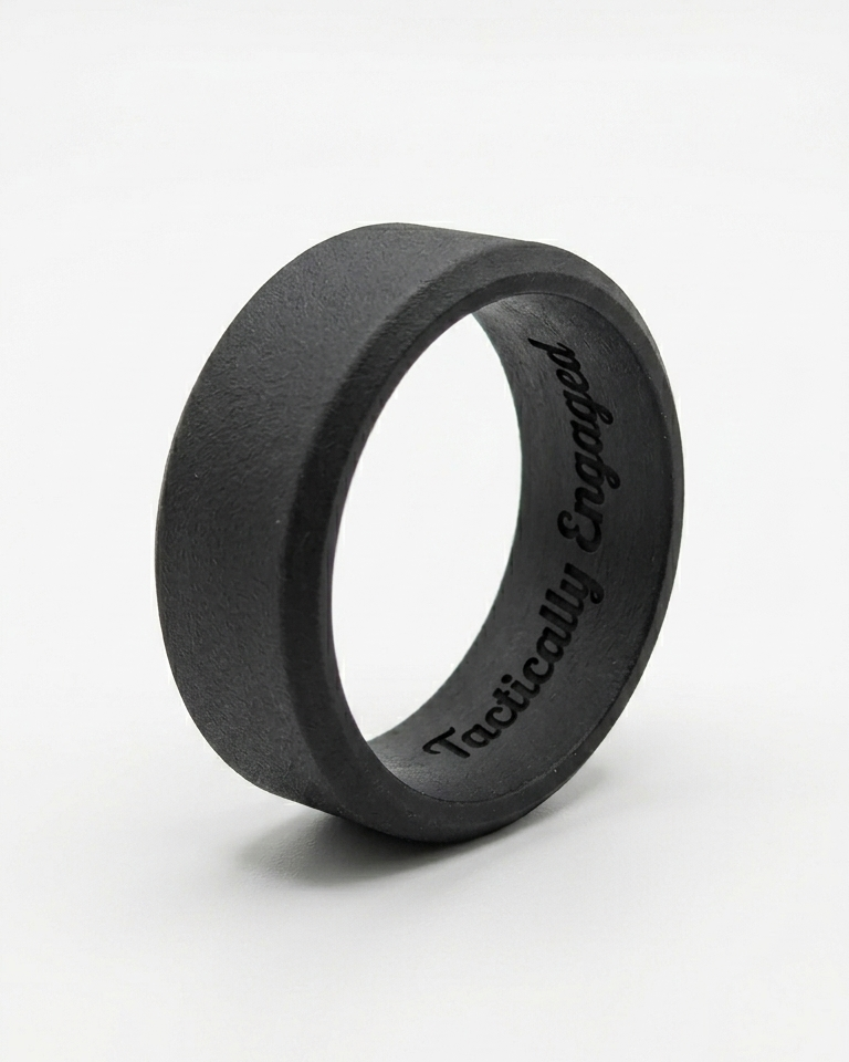 Wide Beveled Black Silicone Ring
