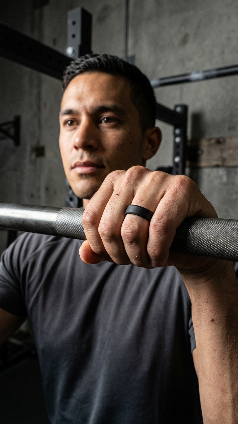 Hand wearing a Tactically Engaged ring